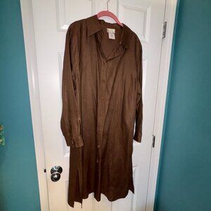 Coldwater Creek Chocolate Brown Long Sleeve Linen Shirt Dress 14